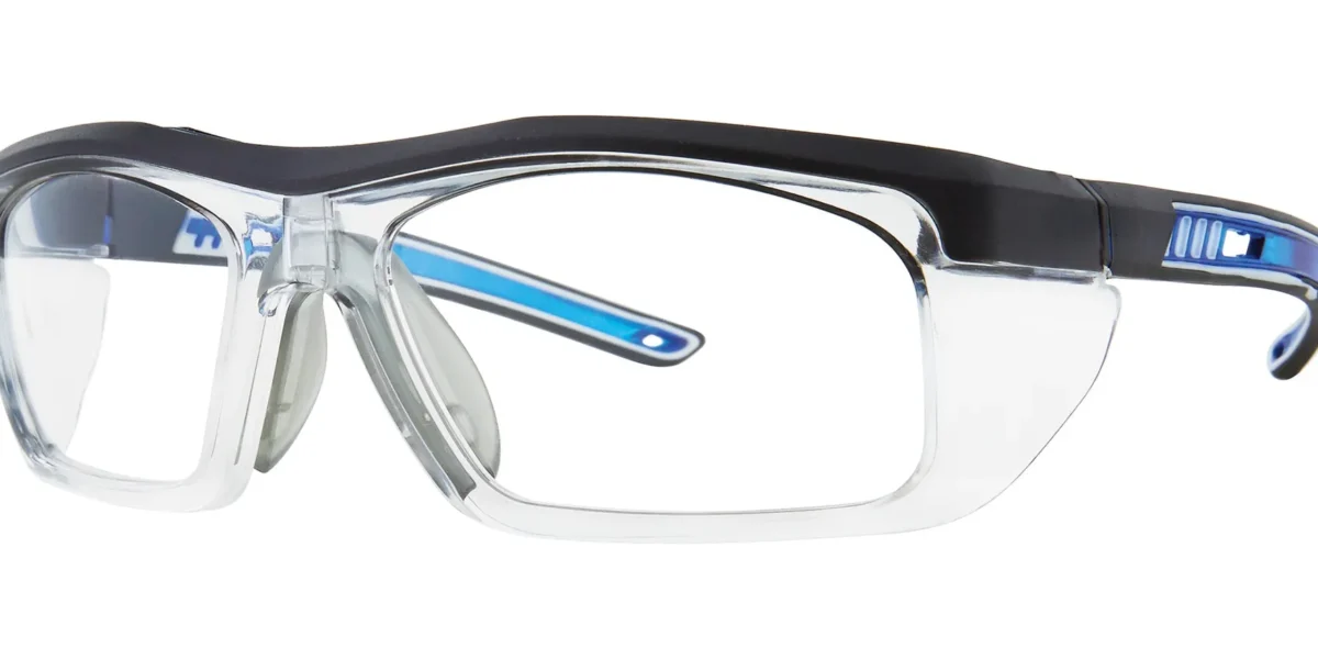 Pentax-ZT500-Safety-Glasses-Blue-frame-angled-left